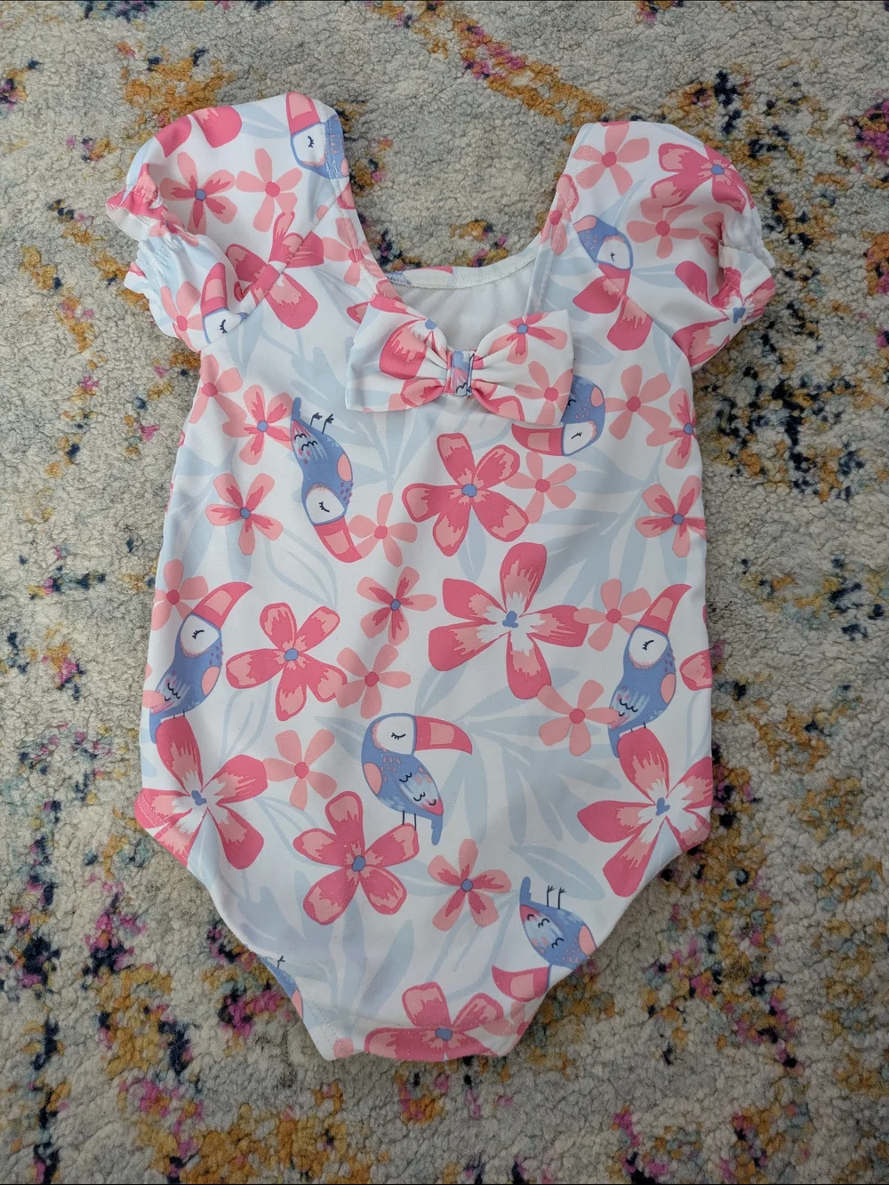Carter's Pink and Blue Floral Toucan One-Piece Swimsuit